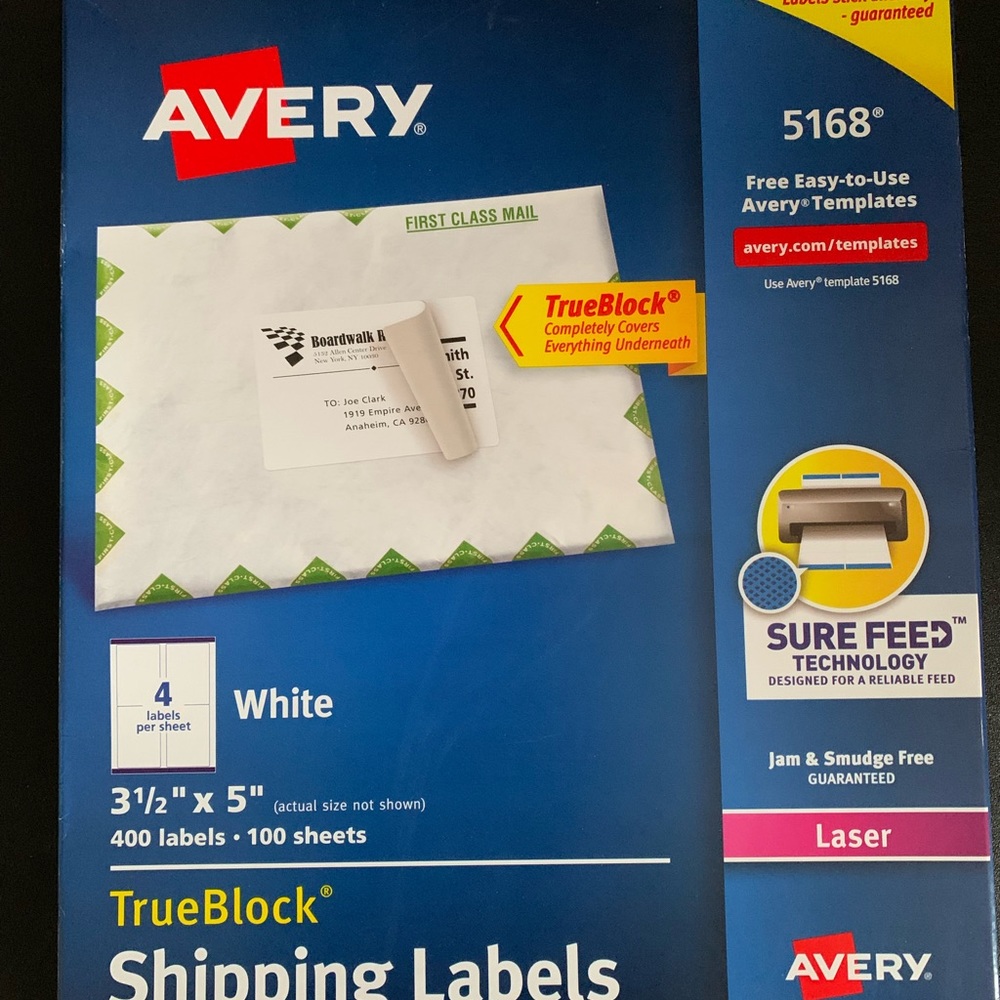 Avery True Block Shipping Labels 5168